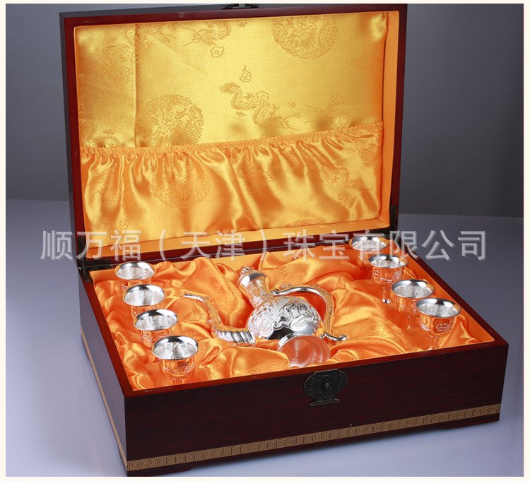 銀禮品【花開富貴】 S990銀酒具套裝 精品銀酒壺杯 送禮收藏