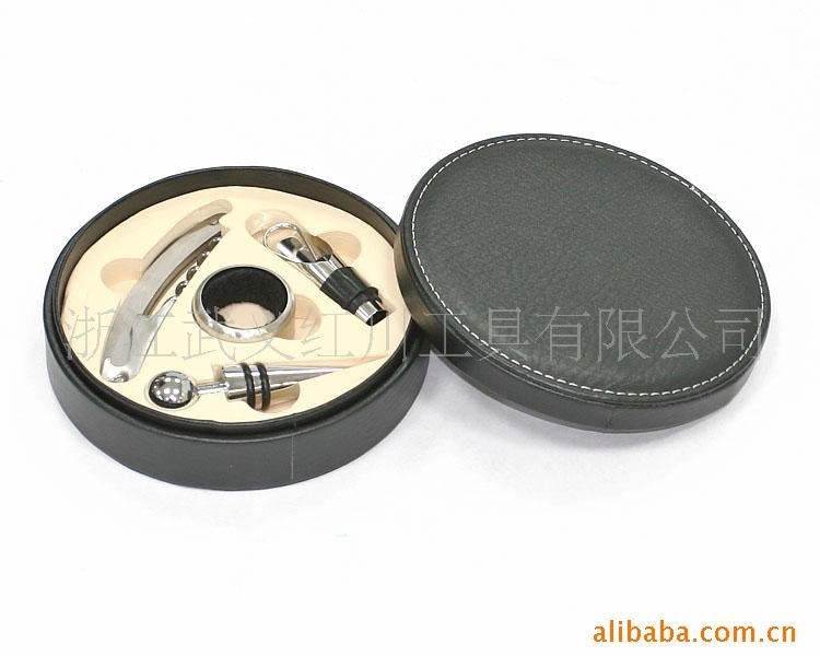 【精品直銷】供應酒吧工具套裝系列皮盒四件套禮品