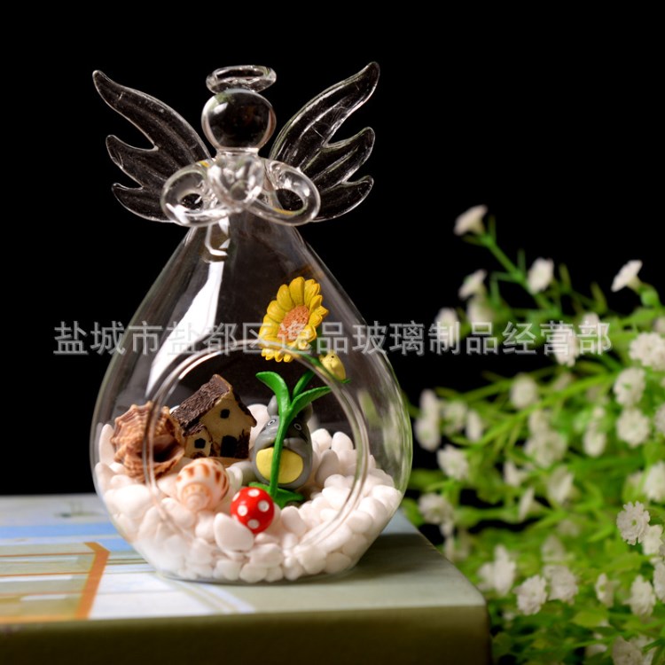 天使花瓶 水晶透明玻璃花瓶容器家居裝飾品 插花器皿水培生態(tài)瓶