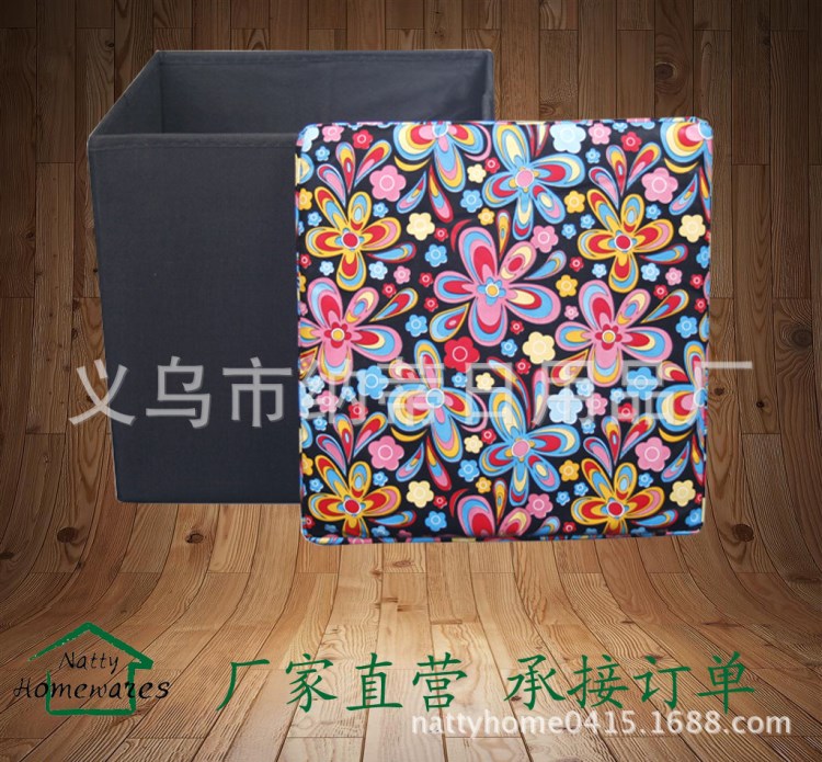 廠家直銷美式鄉村風格蝴蝶花印刷收納凳方形家居整理凳可定做logo