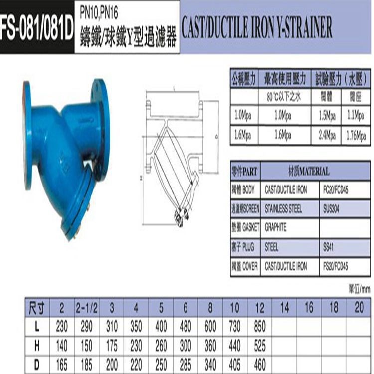 臺灣富山過濾器 GL41H-16鑄鋼過濾器 臺灣富山鑄鐵/球鐵Y型過濾器