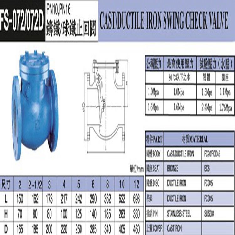 臺灣富山閥門/H44H鑄鋼/鑄鐵法蘭止回閥 富山鑄鐵/球鐵止回閥
