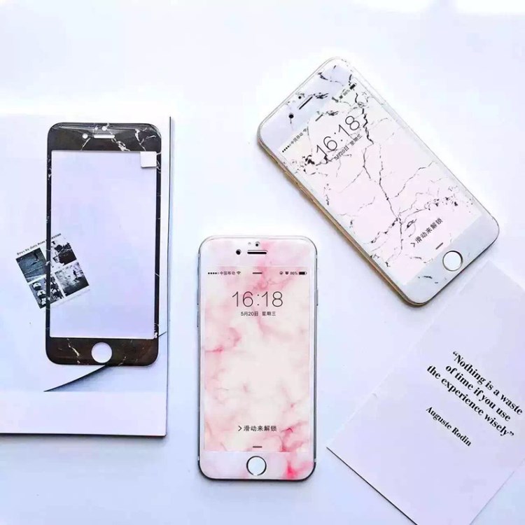 個性iphone7大理石紋彩色全屏鋼化膜 6plus3D弧邊鋼化玻璃保護膜