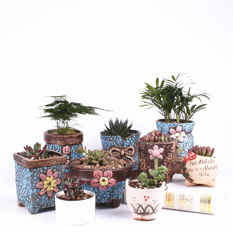 多肉花盆出口陶瓷花盆创意雕刻花盆绿植大花盆老桩花盆批发