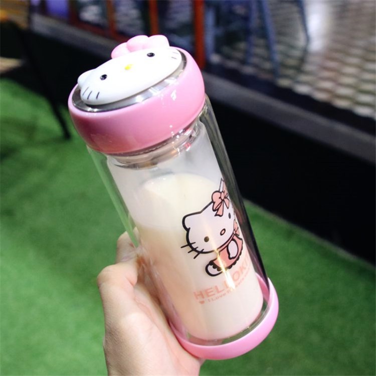 hello Kitty水杯雙層玻璃杯花茶杯過濾女辦公室凱蒂貓KT卡通杯子