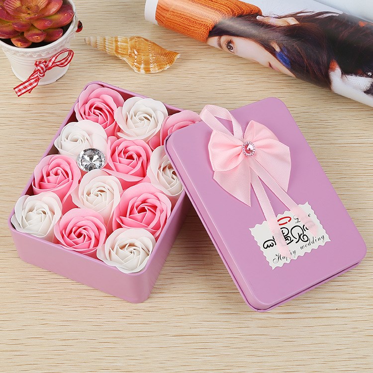 义乌厂家批发新奇特礼品铁盒玫瑰香皂花 广告活动商务赠品小礼物