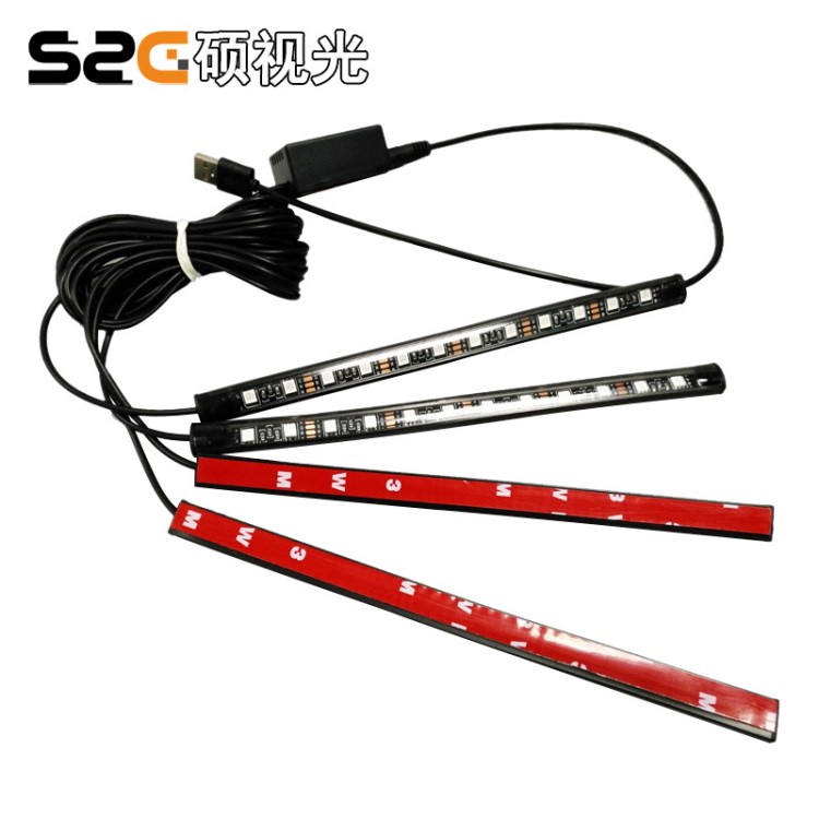 汽车氛围灯 5050rgb 12v usb 60灯套管防水 七彩音乐灯声控 爆款