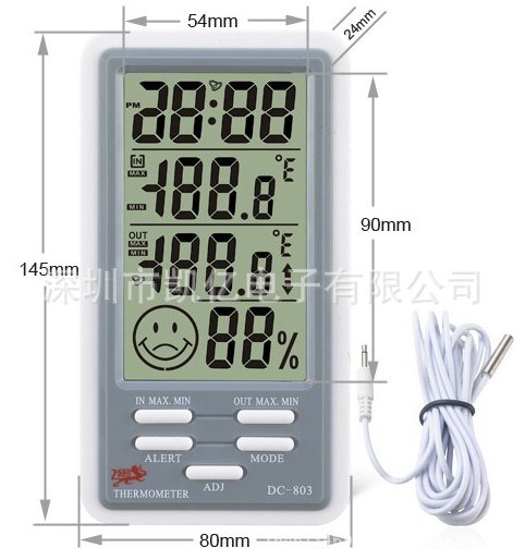 DC8034 LCD數(shù)碼室內(nèi)外溫濕度儀 帶報(bào)警功能時(shí)鐘溫度計(jì)