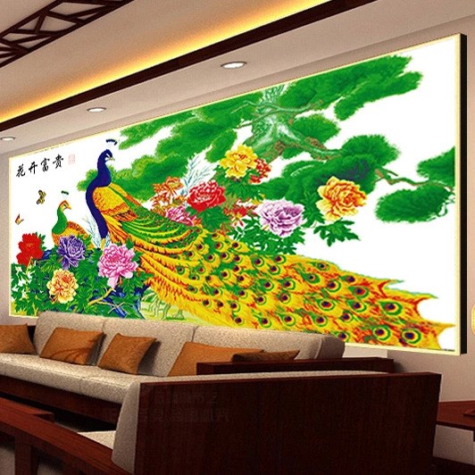 孔雀牡丹花開富貴十字繡印花十字繡廠家批發(fā)新款客廳系列裝飾