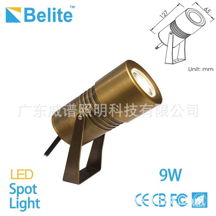 高品質(zhì)私模 黃銅色 LED投光燈 9W 12V 24V CREE COB IP67防水