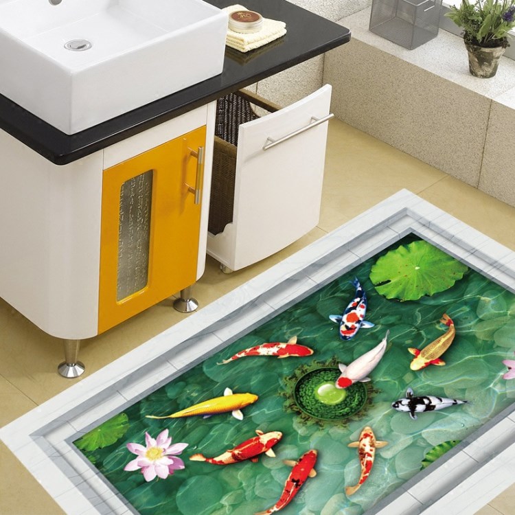 3d畫臥室浴室衛生間地板貼畫洗手間防水地面地板裝飾貼紙創意貼畫