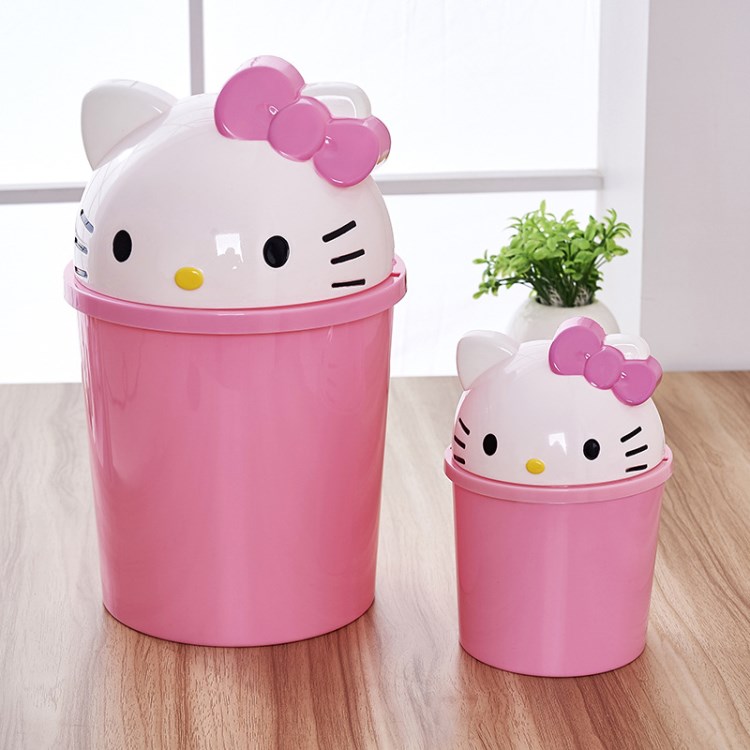 Hello Kitty 蝴蝶KT貓收納桶 可愛垃圾桶 卡通翻蓋垃圾桶 雜物桶