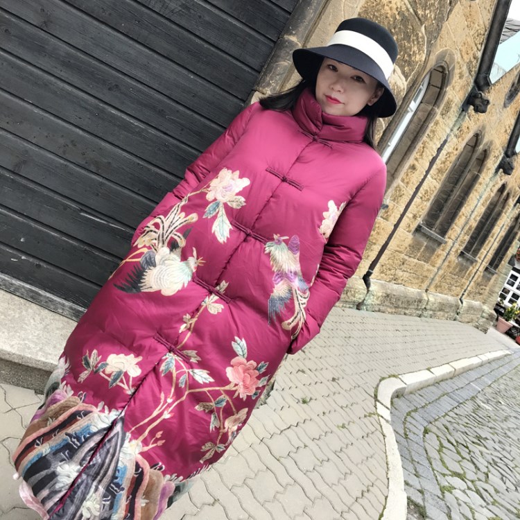 alongwithtx 17秋冬新款女裝 中國(guó)風(fēng)后宮娘娘鳳凰中長(zhǎng)款保暖羽絨
