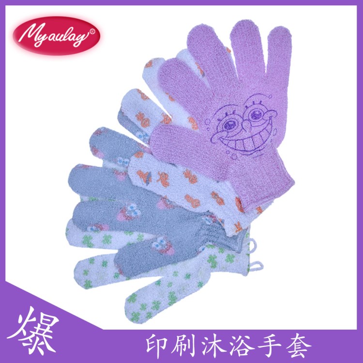 五指卡通沐浴手套 印花印刷卡通圖案 OEM 廠家定做 去角質(zhì) 沐浴