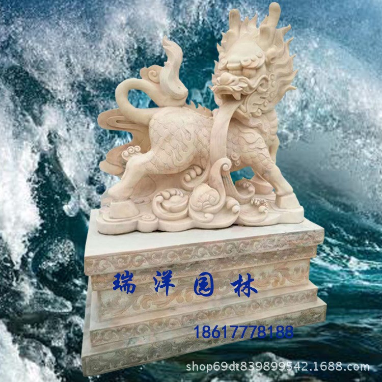 廠家直銷石雕麒麟一對商場公司招財吉祥風水麒麟 石雕動物擺件