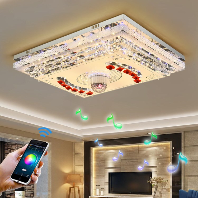 2018新款長方形客廳燈創意led水晶燈音樂藍牙七彩吸頂燈臥室燈具