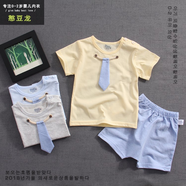 廠家直銷憨豆龍夏季兒童服裝時(shí)尚男寶寶卡通短袖套裝薄款批發(fā)