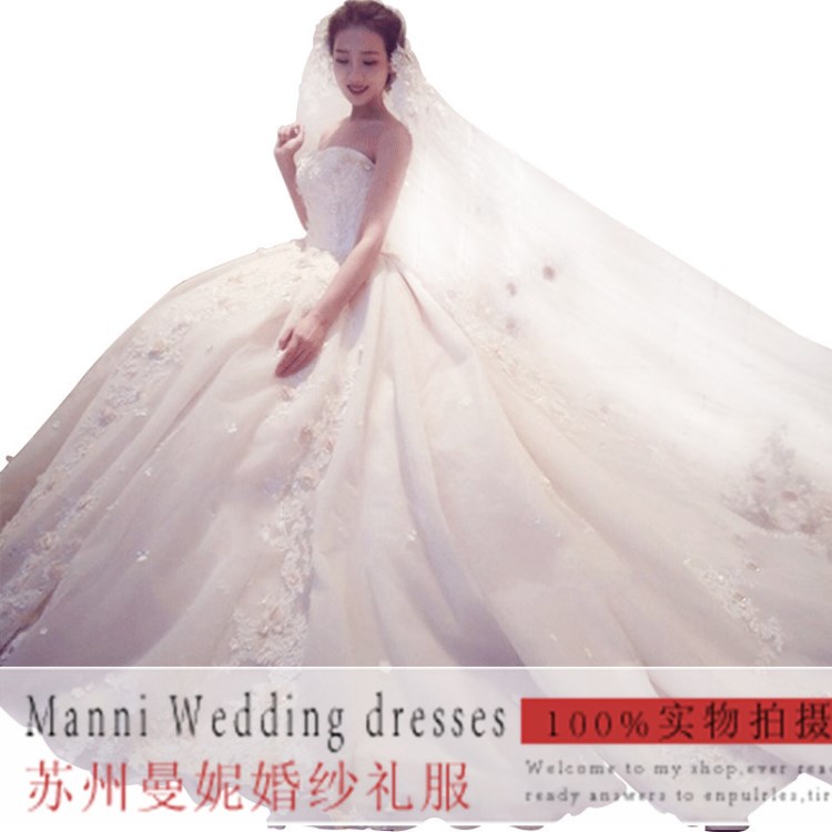 2018新款外貿(mào)婚紗禮服批發(fā) 韓版新娘結(jié)婚立體蕾絲花朵婚紗定制