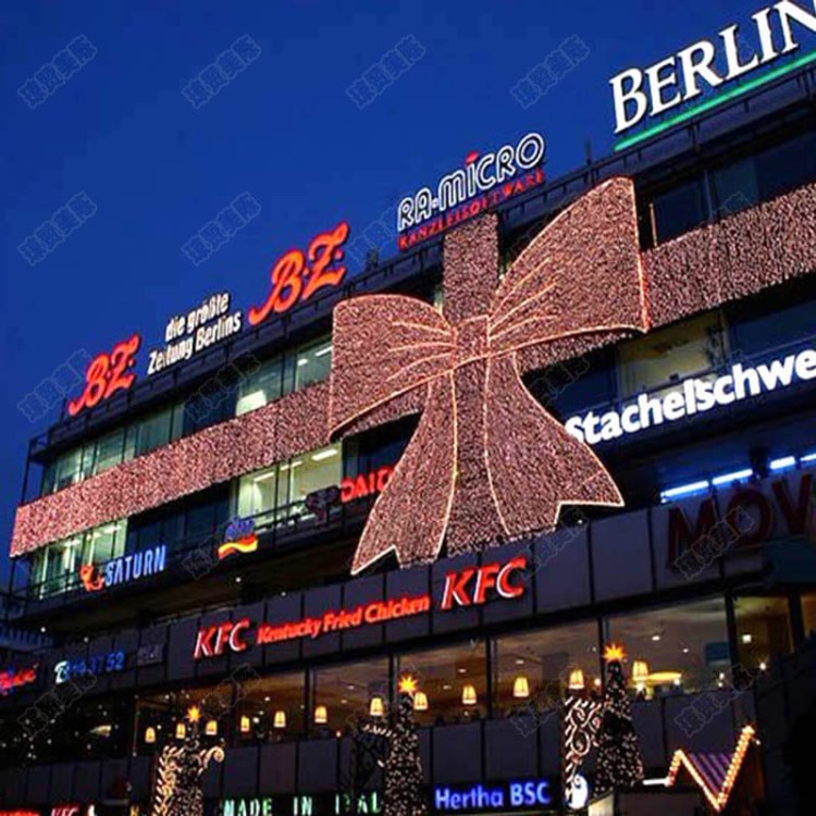 圣誕幕墻燈飾畫 商場(chǎng)酒店蝴蝶結(jié)LED燈光裝飾 圣誕方案美陳布置
