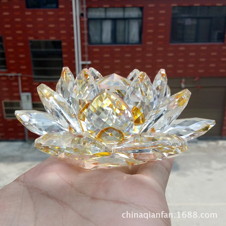 水晶蓮花擺件 白色彩色水晶工藝品 佛教蓮花燈座 婚慶裝飾用品