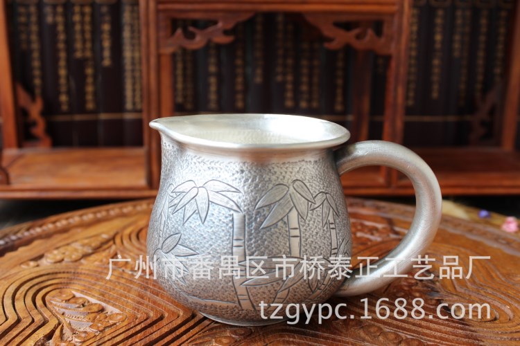 泰像銀 S990 泰銀敲擊沙紋竹子公道杯  品質保健送禮佳品