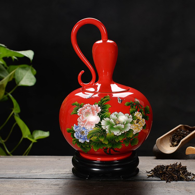 茶葉罐批發 陶瓷茶葉罐批發中國紅大號密封罐 套裝商務禮品公司