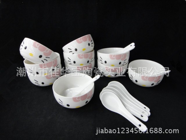 嘉鏵寶新品韓式骨瓷卡通碗 創(chuàng)意陶瓷韓式碗套裝禮品碗KT貓