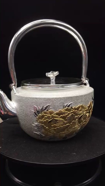 银镀金牡丹花烧水壶茶壶功夫茶具