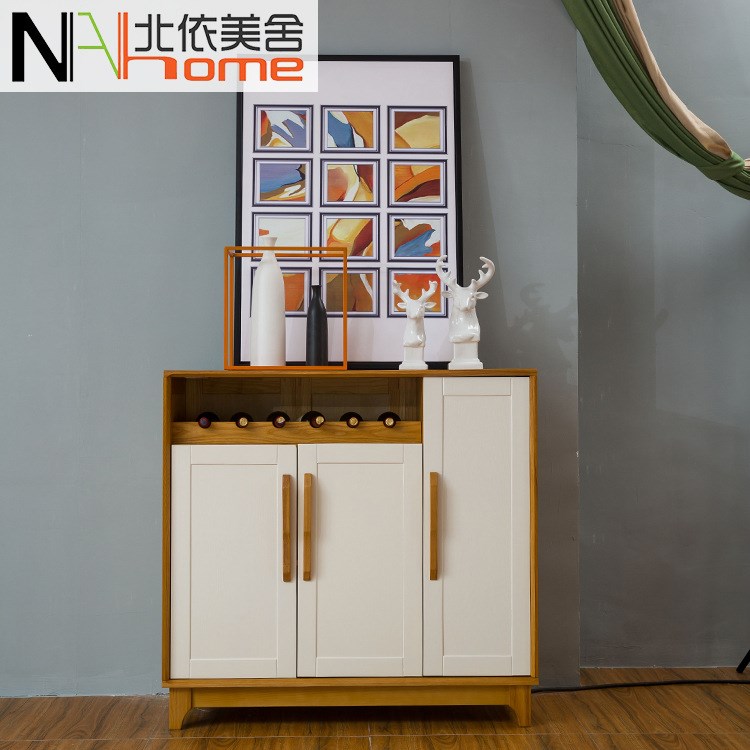 北歐全實木餐邊柜白蠟木家具環(huán)保實木碗柜兩門三斗碗櫥新品