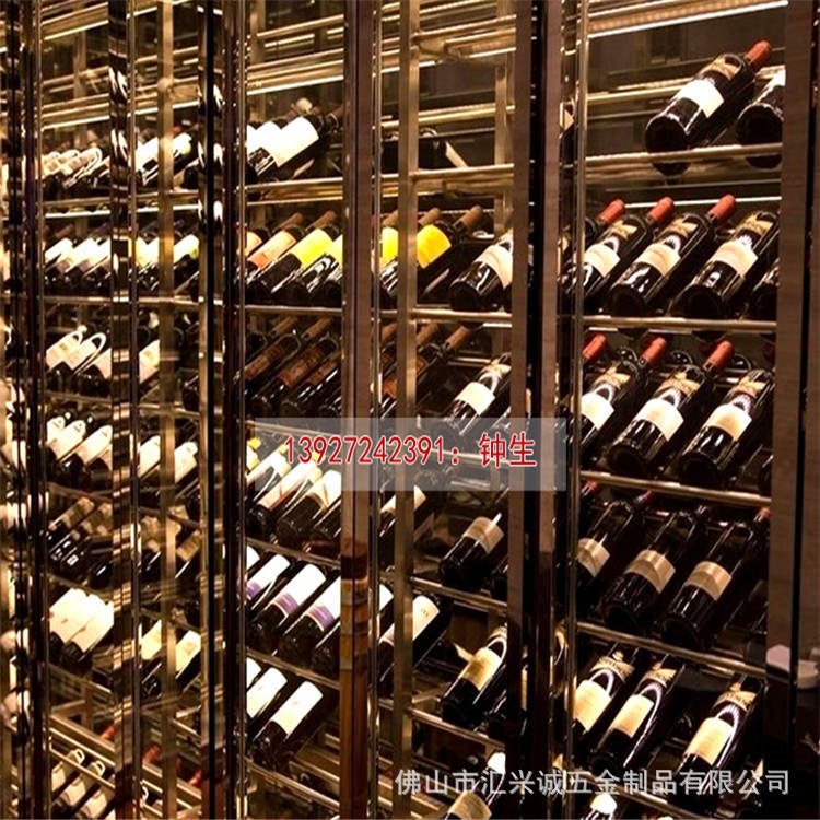 黑鈦飾面玫瑰金內飾恒溫不銹鋼酒柜 義烏酒店不銹鋼酒柜酒架定制
