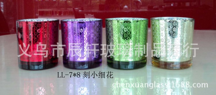 廠家直銷 玻璃燭臺-電鍍激光 圣誕燭臺 噴色蠟杯、玻璃盤、玻璃碗
