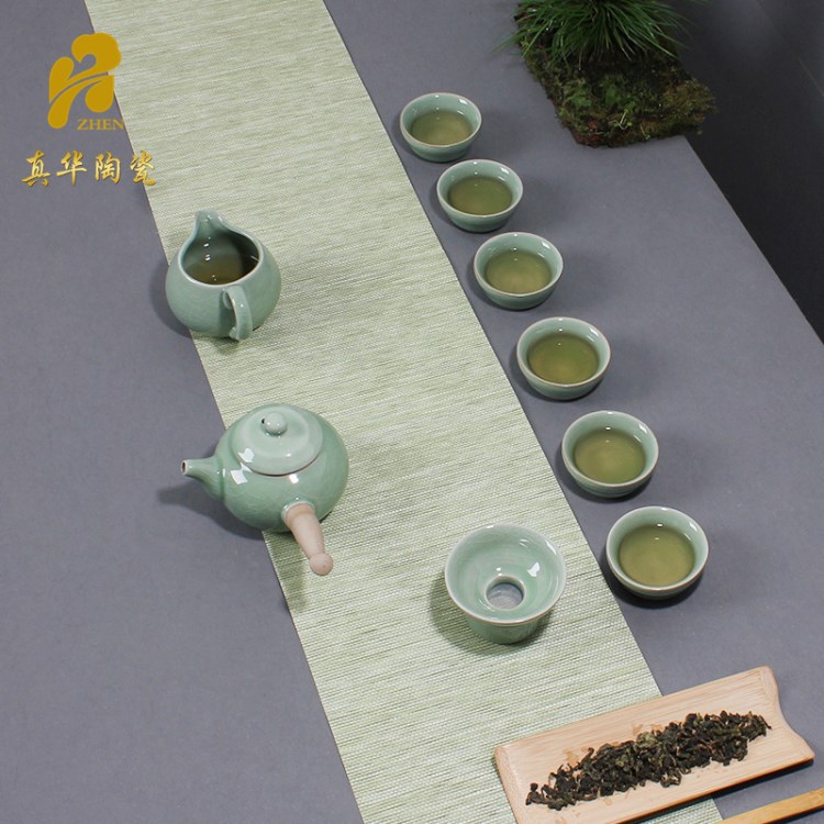 陶瓷哥窯功夫茶具套裝開(kāi)片蓋碗茶杯禮盒整套簡(jiǎn)易禮品定制logo