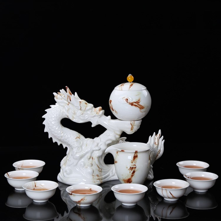 跨鏡祥龍賜福自動茶具套裝骨瓷禮品功夫德化陶瓷整套定制