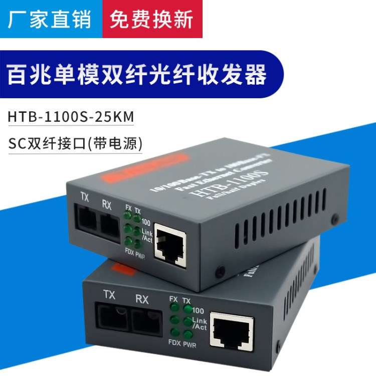 工廠批發(fā)百兆單模雙纖光纖收發(fā)器光電轉換器HTB-1100S 全新