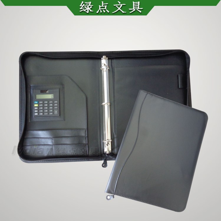 商務經理夾帶計算器 a4pu拉鏈包定制 3孔活頁文件夾