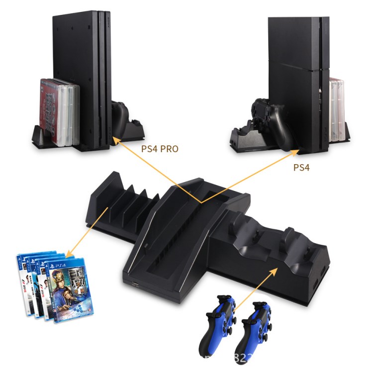 DOBE PS4 PRO手柄雙座充碟架/主機(jī)散熱風(fēng)扇底座PS4主機(jī)直立支架