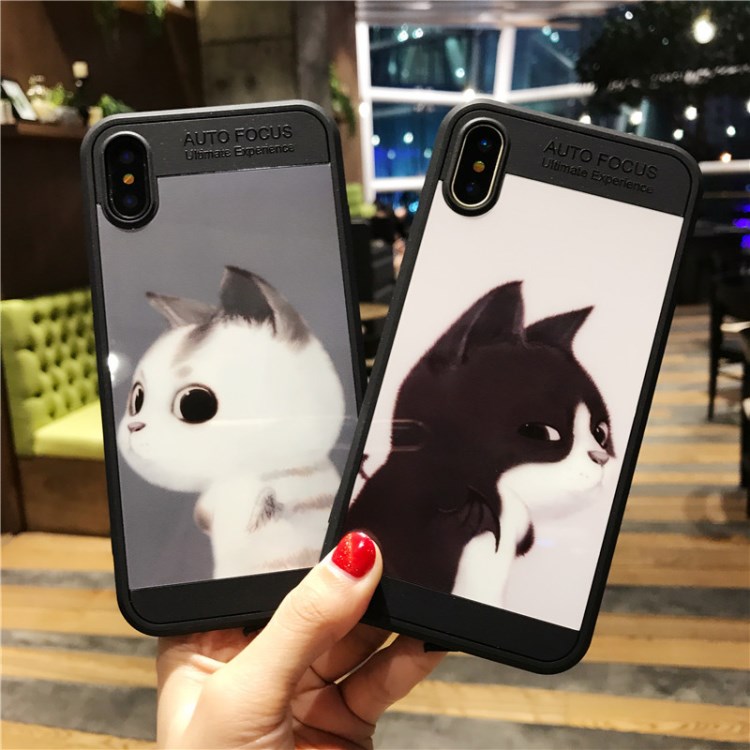 卡通黑白貓咪蘋果10手機(jī)殼全包軟套iPhone10x可愛貓 情侶防摔鏡面