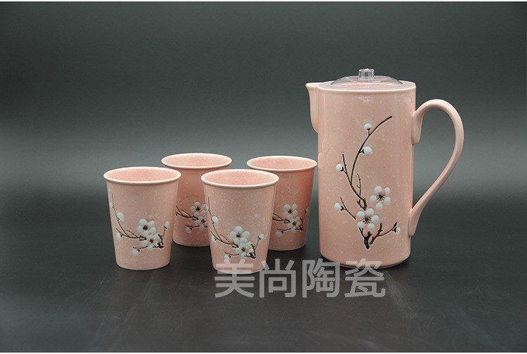 雪花釉陶瓷水壺套裝一壺四杯冷水壺茶具創(chuàng)意涼水壺活動(dòng)禮品杯