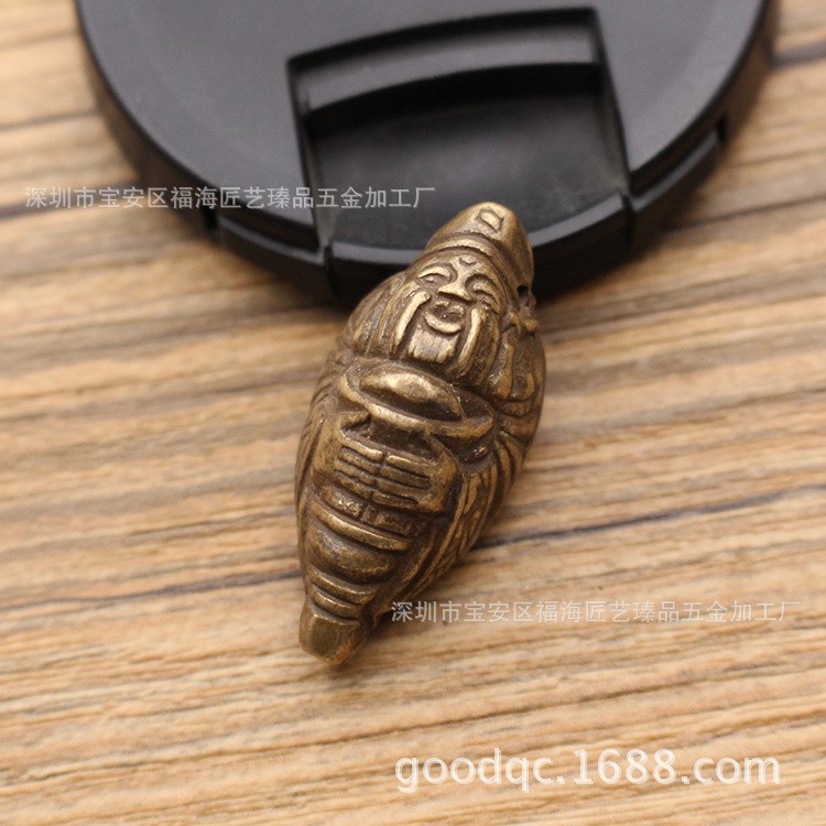 銅實心財財爺手把件黃銅仿橄欖核雕刻吊墜人物雕像鑰匙扣掛墜