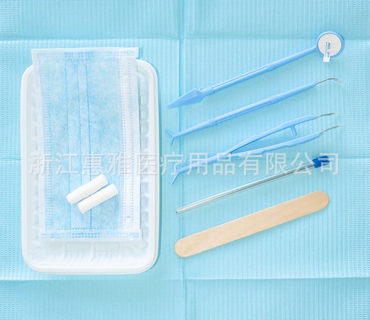 口腔器械九件套 牙科口鏡探針鑷子弱吸管 一次性醫用工具口腔包