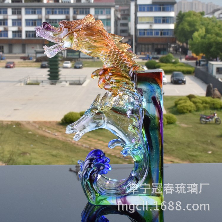 古法琉璃玻璃裝潢工藝品擺件龍馬精神裝飾工藝品擺件定制定做