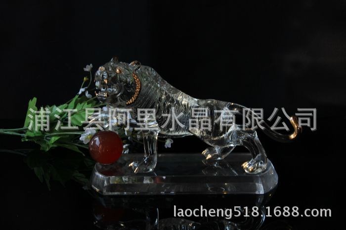 晶韻廠家直銷水晶動(dòng)物拉絲玻璃老虎擺件水晶商務(wù)禮品