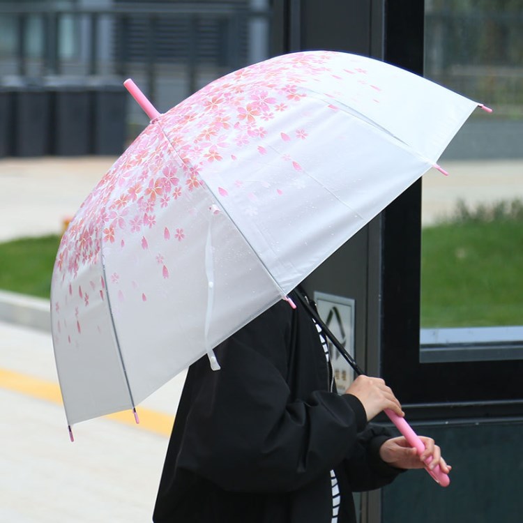 創(chuàng)意長(zhǎng)柄雨傘 自動(dòng)透明雨傘折疊傘女 櫻花拱形直柄遮陽傘批發(fā)4949