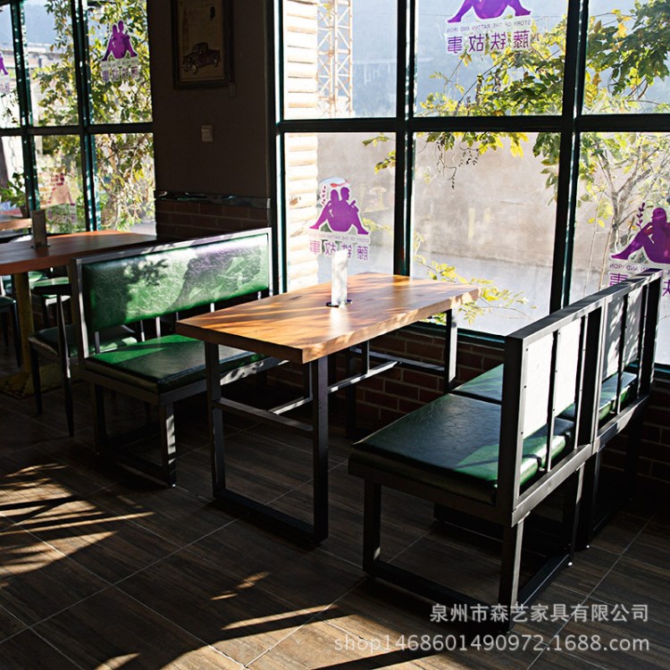 休閑咖啡廳奶茶甜品店主題西餐廳靠墻卡座沙發鐵藝餐桌椅組合批發