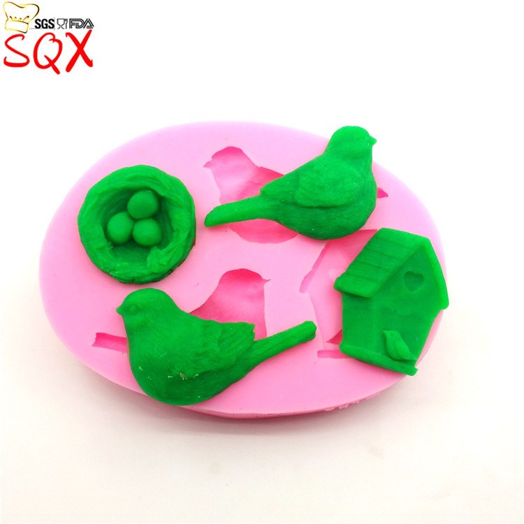 外貿硅膠模具 鳥窩房子小鳥翻糖模 蛋糕裝飾磨模具 烘焙 SQ16121