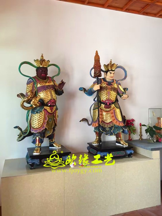 公司生產(chǎn)玻璃鋼樹脂脫胎泥塑 貼金彩繪佛像 彩繪四大天寺廟佛像