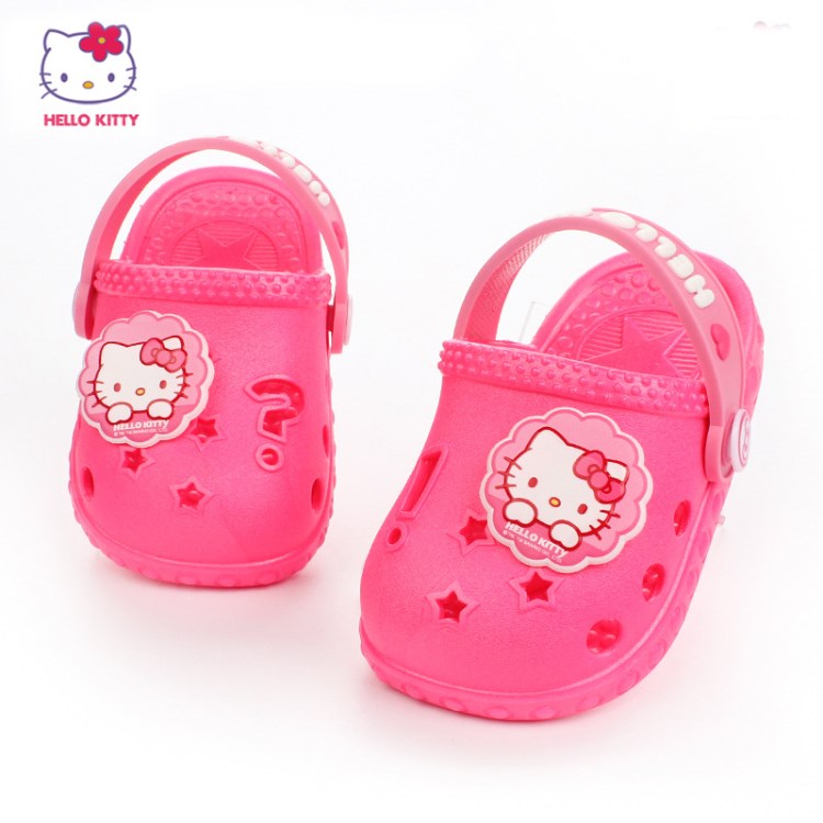 Hello kitty2018新款卡通女童涼鞋 軟底防滑沙灘鞋洞洞鞋廠家批發