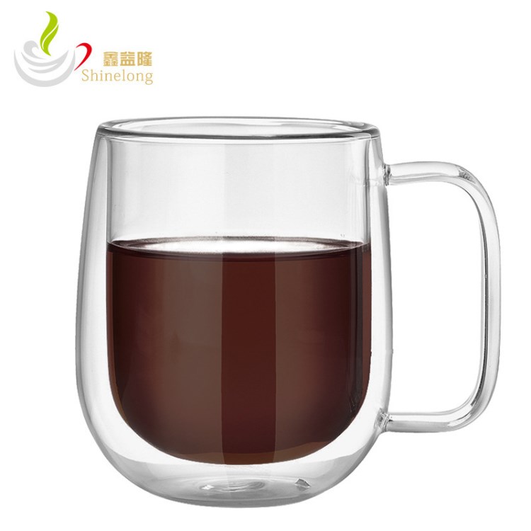 雙層玻璃保溫杯 創(chuàng)意透明馬克杯耐熱茶杯 定制高硼硅玻璃杯