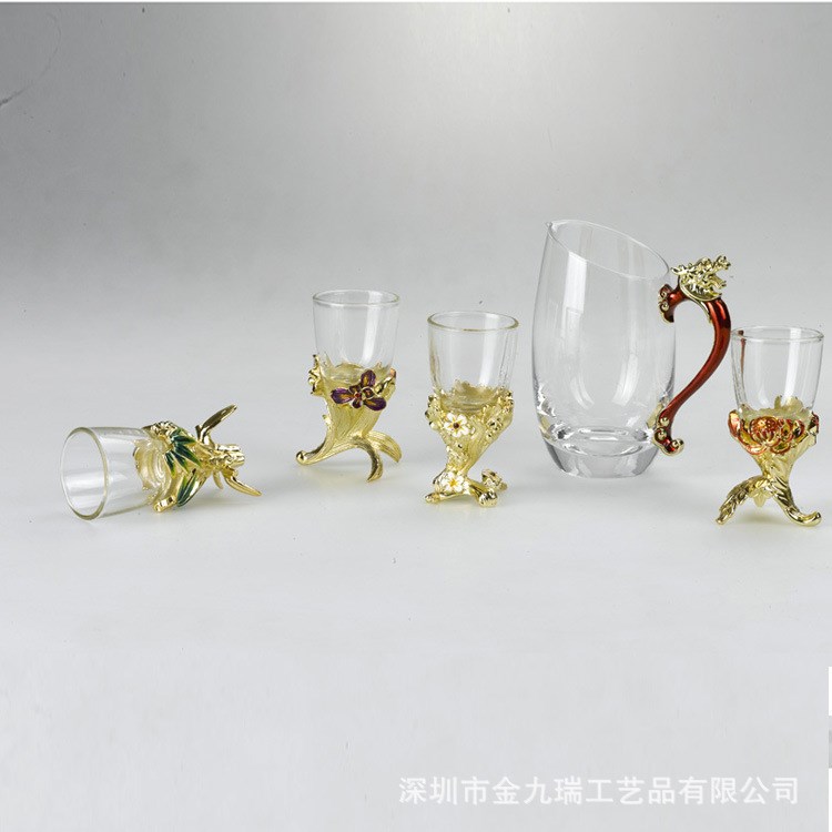 廠家生產供應梅蘭竹菊杯金色琺瑯彩 龍鳳酒杯套裝 創(chuàng)意禮品