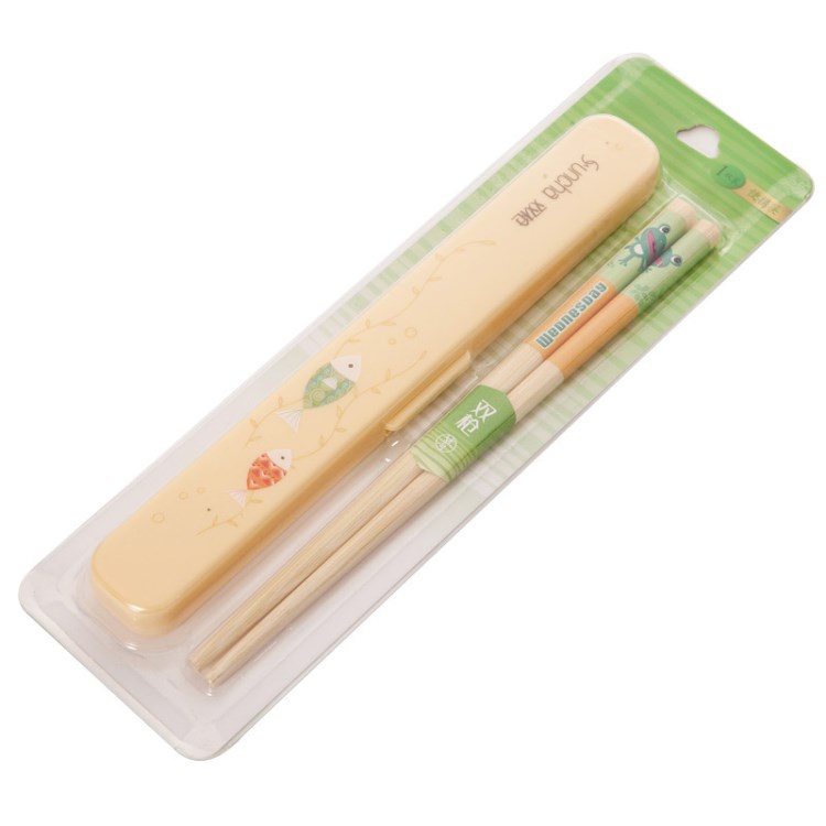 Suncha雙槍竹木學生白領帶飯辦公室餐具戶外野餐便攜式筷子KZ5193